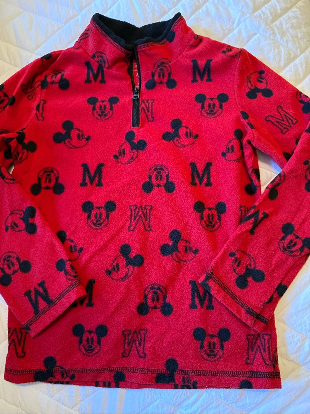 Disney Kids' Red Mickey Mouse Half-Zip Fleece Pullover
